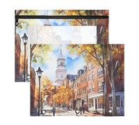 Foiosoh Binder pencil pouches 3-Holes Storage Bag for 3 Rings Binder 2 Pack Teacher Office Street Scenery Fall Pattern