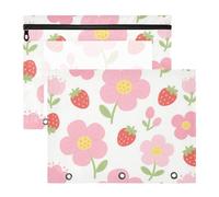 Foiosoh Binder pencil pouches Clear Window Pen Holder Case for A4 Paper Letter 2 Pack Teacher Storing School Students Teacher Supplies Strawberry and Floral