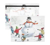 Foiosoh Binder pencil pouches With Smooth Zippers Pocket Folders for 3 Rings Binder 2 Pack Teacher Classroom Supplies Snowman Pattern White