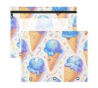 Foiosoh Binder pencil poucheses Multi-Purpose Pocket Folders for 3 Rings Binder 2 Pack Students Home Ice Cream Pattern Blue