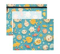 Foiosoh Binder pencil poucheses Sturdy 3 Hole Pocket for A4 Paper Letter 2 Pack Teacher Class Cute Fish Seashells