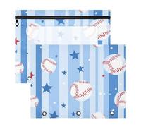 Foiosoh Binder pencil poucheses With Smooth Zippers Plastic File Folder for 3 Rings Binder 2 Pack Teacher Back To School Blue and White Baseball