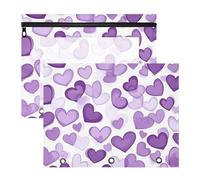Foiosoh Binder pencil poucheses With Smooth Zippers Plastic File Folder for A4 Paper Letter 2 Pack Students College Supplies White and Purple Heart