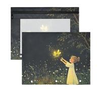 Foiosoh Binder Pouches Adorable Pen Holder Case for A4 Paper Letter 2 Pack Teacher Office Firefly Lighting and Summer Night