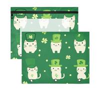 Foiosoh Binder Pouches Clear Window Storage Bag for A4 Paper Letter 2 Pack Teacher College Supplies Cat and Clover Green