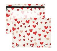 Foiosoh Binder Pouches With Zipper Storage Bag for 3 Rings Binder 2 Pack Teacher Storing School Students Teacher Supplies Red Love Heart