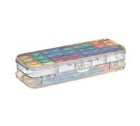 Foiosoh Building Blocks Happy Clear Pencils Box Double Layer Transparent Hard Pens Case For School With Snap Lid