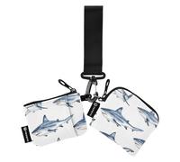 Foiosoh Cartoon Funny Blue Fish White Women's Coin Wallet Card Holder Compact Size Identity Card Protector with Keychain for Women Men 2 Pcs, cartoon funny blue fish white, One Size, Modern