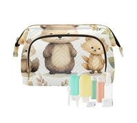 Foiosoh Cartoon Leopard and Heart Peach Toiletry Bag Essentials Cosmetic Makeup Bag Change Wallet for Card Key Organizers, Personalized Animal Leaf Colorful, 1 size, cartoon