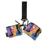 Foiosoh Chess Set Blue and Yellow Women's Coin Purses Card Cases Mini Fashion Card Money Holder with Zipper Pocket for Men Women 2 Packs, Chess set blue and yellow, One Size, Modern