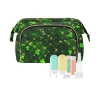 Foiosoh Clovers Ans Line Beige Cosmetic Bags Waterproof Cosmetic Bag Organizer Women's Coin Purse for Travel Accessories, plant clovers lucky green and black, One Size, Cartoon