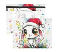 Foiosoh Cosmetic Bag Multi-Purpose 3 Hole Pocket for A4 Paper Letter 2 Pack Teacher Art Supplies Storage Cute Dwarf Rabbit White