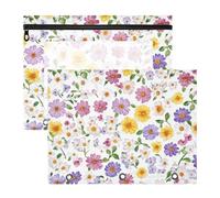 Foiosoh Cosmetic Bag Multi-Purpose Pocket Folders for 3 Rings Binder 2 Pack Teacher Class Little Beautiful Flowers Purple