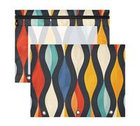 Foiosoh Cosmetic Bag With Smooth Zippers Pocket Folders for A4 Paper Letter 2 Pack Students College Supplies Retro Colorful Waves