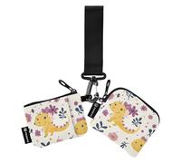 Foiosoh Cute Dino Beige and Purple Women's Coin Wallet Card Holder Slim Detachable ID Card Holders Protector with Zipper Pocket for Women Men 2 Packs, Cute Dino beige and purple, One Size, Modern