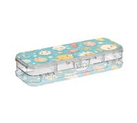 Foiosoh Cute Fish Seashells Plastic Pencils Box Clear 2 Layer Pens Cases For Stationery With Lid