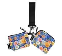 Foiosoh Delphinium Blue Peach and Yellow Women's Change Wallet Card Cases Small Portable ID Card Holders Protector with Keychain for Men Women 2 Pcs, Delphinium Blue peach and yellow, One Size, Modern