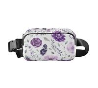 Foiosoh Floral Pattern Purple Stylish Fanny Pack Waist Bag for Women Men Teens Water Resistant Crossbody Passport Bag with Adjustable Strap for Shopping Sports Work, Floral Pattern purple white, One