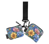 Foiosoh Florals Lavender Delphinium Blue Women's Coin Purses Card Cases Small Portable Zipper Cash Coin Purse with Keychain for Work Travel 2 Pcs, Florals lavender Delphinium Blue, One Size, Modern