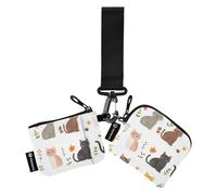 Foiosoh Flowers and Cats Colorful Women's Change Wallet Card Cases Small Portable Coin Purse Change Holder with Keychain for Women Men 2 Pcs, flowers and cats colorful, One Size, Modern