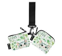 Foiosoh Freshness Clover Pattern Green Women's Card Cases Change Holder Small Detachable Card Money Holder with Zipper Coin Pocket for Men Women 2 Pcs, freshness clover pattern green, One Size, Modern