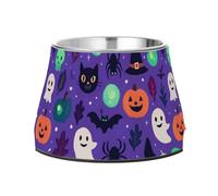 Foiosoh Halloween Ghosts Purple Dogs Feeding Bowls Enhanced Stainless Steel Cats Food Dish for Loving Pet Whisker Friendly