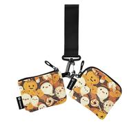 Foiosoh Hallowmas Monsters Orange Women's Coin Wallet Card Holder Slim Portable Card Money Holder with Wristle Strap for Ladies Girls 2 Packs, Hallowmas monsters orange, One Size, Modern
