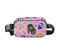 Foiosoh Hand Evil Eyes Fashionable Crossbody Bag Waist Packs for Women Men Teens Multipurpose Zipper Fanny Pack Sling Bag with Adjustable Strap for Workout Running Hiking, Hand Evil Eyes Peach, One