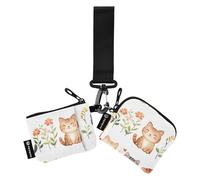 Foiosoh Happy Cute Cat White Women's Dual Wallets Busniess Card Cases Slim Detachable Identity Card Protector with Zipper Coin Pocket for Women Men 2 Packs, happy Cute Cat white, One Size, Modern