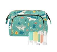 Foiosoh Heart and Star White Cosmetic Bag Lightweight Hanging Travel Toiletry Bag Women Coin Change Purse For Capacity Travel Cosmetic, sea fish pattern teal, 1 size, cartoon