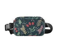 Foiosoh Holly Plant Leaves Fashion Waist Bag Fanny Pack for Women Men Teens Multipurpose Zipper Fanny Pack Sling Bag with Adjustable Strap for Workout Running Hiking, Holly Plant Leaves black, One