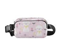 Foiosoh Illustration Cute Cat Stylish Crossbody Bag Waist Packs for Women Men Water Resistant Cross Body Bag Belt Pack with Adjustable Strap for Cycling Hiking Gym, illustration cute cat Peach, One