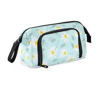 Foiosoh Large Pencil Case Large Capacity Organized Pencil Case with Zipper Stand Up Pencil Case for Kids College Botanical Floral Daisy
