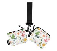Foiosoh Leaf and Flower Freshness White Women's Coin Purses Card Cases Small Detachable Business Card Case Money Organizer with Wristle Strap for Work Travel 2 Pcs, leaf and flower freshness white