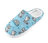 Foiosoh Men's Women's Memory Foam Slippers House Slippers Outdoor Indoor Warm Plush Bedroom Shoes, Cute Wolves Blue, 12-13 Women/10-11 Wide Men