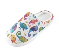 Foiosoh Men's Women's Memory Foam Slippers House Slippers Outdoor Indoor Warm Plush Bedroom Shoes, Cute Chameleons, 12-13 Women/10-11 Wide Men