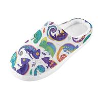 Foiosoh Men's Women's Memory Foam Slippers House Slippers Outdoor Indoor Warm Plush Bedroom Shoes, Funny Chameleons, 14-15 Women/12-13 Wide Men
