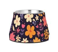 Foiosoh Mexican Floral Purple Dogs Food Water Bowl Non Slip Stainless Steel Pets Basic Bowls for Slow Feed Dogs Whisker Relief