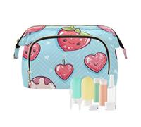 Foiosoh Pampas Casino Style Black Cosmetic Bags Zipper Travel Cosmetic Bag For Women Change Purse for Travel Cosmetic, Love and strawberries blue, One Size, Cartoon