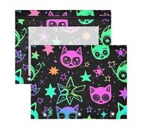 Foiosoh Pencil Case 3-Holes 3 Hole Pocket for A4 Paper Letter 2 Pack Students College Supplies Witchcraft Cats Bright