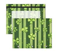 Foiosoh Pencil Case Adorable Storage Bag for 3 Rings Binder 2 Pack Teacher College Supplies Clover and Stripe Green
