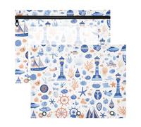 Foiosoh Pencil Case Clear Pocket Folders for A4 Paper Letter 2 Pack Students Back To School Boat Lighthouse Simple Pattern