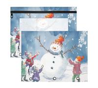 Foiosoh Pencil Case Clear Window Pen Holder Case for A4 Paper Letter 2 Pack Students Art Supplies Storage Frosty Playing Snowmen Pattern