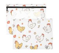 Foiosoh Pencil Case Portable 3 Hole Pocket for 3 Rings Binder 2 Pack Teacher Class Cute Chicken White