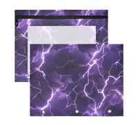 Foiosoh Pencil Case With 3 Reinforced Grommets Plastic File Folder for A4 Paper Letter 2 Pack Students Storing School Students Teacher Supplies Lightening Purple Safari
