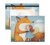 Foiosoh Pencil Case With 3 Reinforced Grommets Plastic File Folder for A4 Paper Letter 2 Pack Teacher Classroom Supplies Chubby Fox and Beautiful Girl