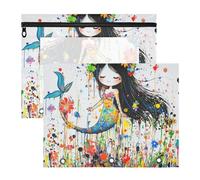 Foiosoh Pencil Case With 3 Reinforced Grommets Storage Bag for A4 Paper Letter 2 Pack Teacher Classroom Supplies Aesthetic Mermaid