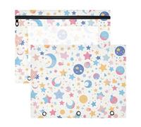 Foiosoh Pencil Cases 3-Holes Plastic File Folder for A4 Paper Letter 2 Pack Teacher College Supplies Confetti Moons Dots Stars