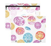 Foiosoh Pencil Cases Adorable 3 Rings Pocket for A4 Paper Letter 2 Pack Students Class Circle Pattern White