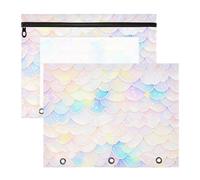 Foiosoh Pencil Cases Clear Plastic File Folder for 3 Rings Binder 2 Pack Teacher School Supplies White Fish Scale Shimmering